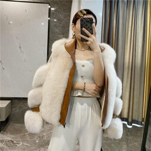 Real Fur Coat Women Winter Jacket Real Fox 2020 New Fashion Genuine Sheepskin Patchwork Fox Fur Coats for Women Warm Streetwear