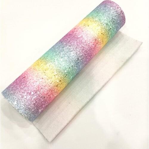 Sequin Pastel Rainbow Iridescent Colorful Chunky Glitter Faux Leather Fabric Sheet for Making Shoe/Bag/Hair Bow/Craft