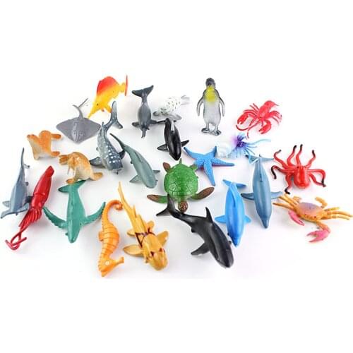 24 Mini Simulation Plastic Sea Ocean Marine Animals Models Sea Life Shark Whale Crab Fish Toys Set for Kids Educational Supplies