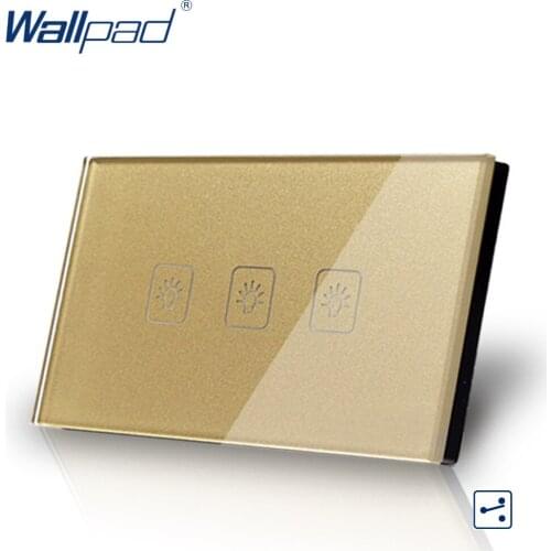 3 Gang 2 Way 3 Way Luxury AU US 118*72mm Wallpad Gold Crystal Glass Led Indicator Touch Screen Switch Panel Free Shipping