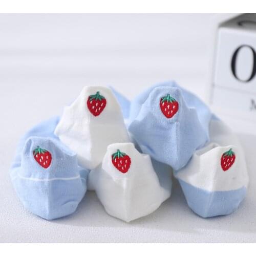 5 Pairs Low Tube Korean Style Women Socks Set Embroidery Strawberry Summer Ankle Short Socks Cotton Girls Cute Cartoon Kawaii