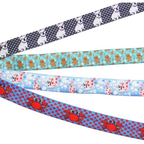 5yds,5/8" cartoon Fold Over Elastic Stretch Foldover FOE Elastics for Hair Ties Headbands DIY handmade Accessories,E-20421-635