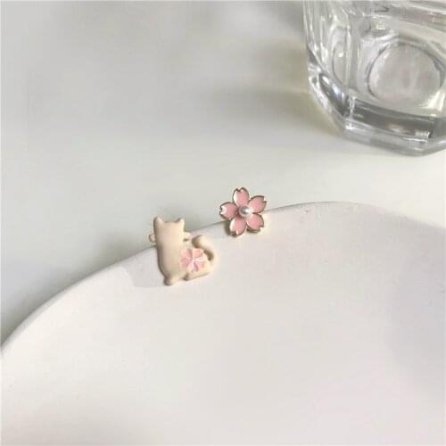 Asymmetric Flora Cat Cute Cuff Earrings Lovely Sweet Simulated-pearls Kids Earrings