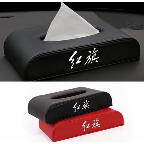 Car Leather Tissue Box Napkin Organizer Logo For HongQi HS5 HS7 E-HS3 H5 H7 H9 L5 Interior Storage Styling Decoration
