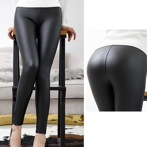 High Quality Matte Pu Faux Leather Pants Women Winter Female High Waist Elastic Pu Leather Stretch Slim Women Pencil Pants