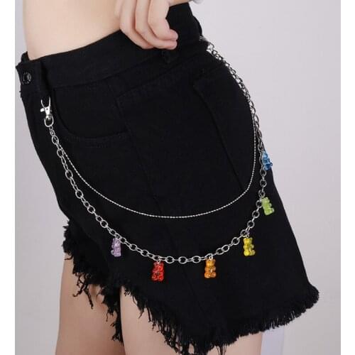 Punk Candy resin bear Trousers Chain Keychain for Women Pants Chain Multi Layer Belt Waist chains Hip Hop Hook hiphop Jewelry