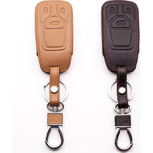 Genuine Leather Keys Case Wrenches Shell Keys Cover For Audi 2016 2017 A4 B9 allroad Q5 Q7 TT TTS 3 buttons Protective Shell