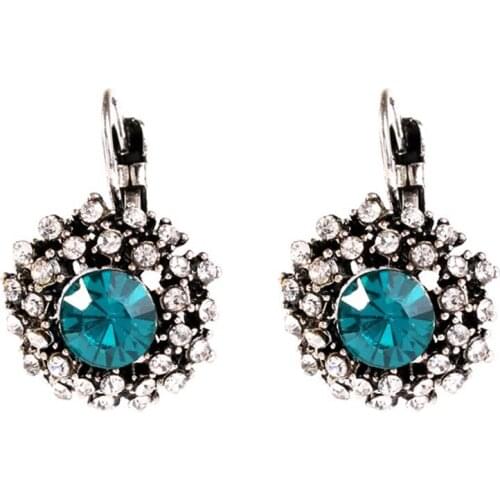 CRLEY Elegant Glittering Blue Crystal Drop Earrings for Women Multicolor Rhinestone Decor French Style European Fashion Jewelry