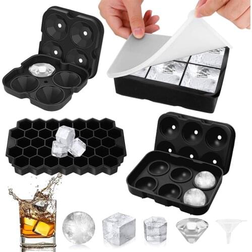 Glacio Ice Cube Trays Silicone Combo Mold - Set of 2, Sphere Ice Ball Maker with Lid & Large Square Molds, Reusable and BPA Free