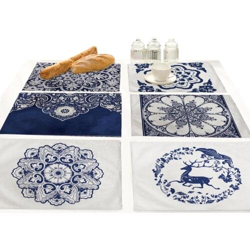 Chinese Blue White Flowers Placemat Drink Coasters Cup Dish Glass Table Mat Insulation Pad Kitchen Accessories Decoration Home