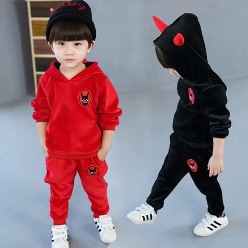 90-130cm Baby Boys Sets Childrens Spring Autumn Winter Lovely Ox Horn Cartoon Velvet Clothing Sets Kids Clothing Boy Clothes