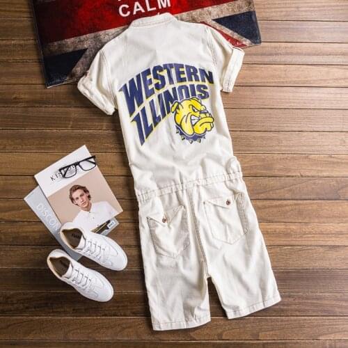 Summer Mens Casual One Piece Short Sleeve Jumpsuit Korean Printed Shorts Overalls Harajuku Cotton Linen Cargo Rompers Streetwear