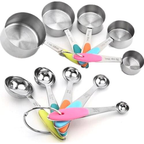 Luyou 10pcs Measuring Cups And Measuring Spoon Scoop Silicone Handle Kitchen Measuring Tool Measuring Cups And Spoons Set K002