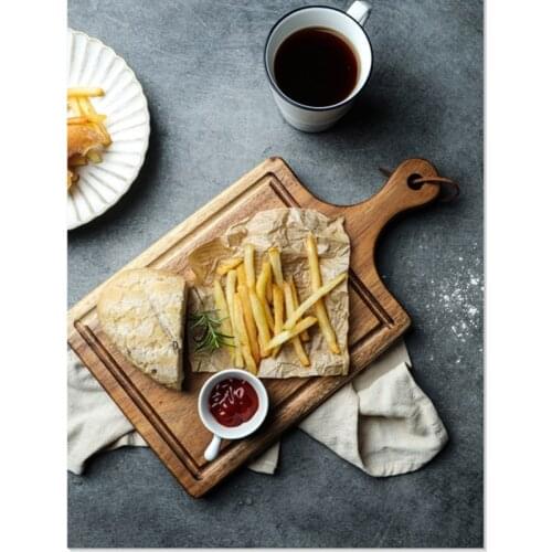 Natural Acacia Wood Cutting Board With Handles Rectangula Cutting Vegetable Board Pizza Bread Board Sushi Board Rolling Panel
