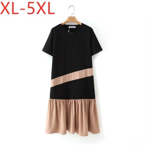 New 2021 Ladies Summer Plus Size Midi Dress For Women Large Short Sleeve Loose Cotton Ruffle Black Straight Dress 3XL 4XL 5XL