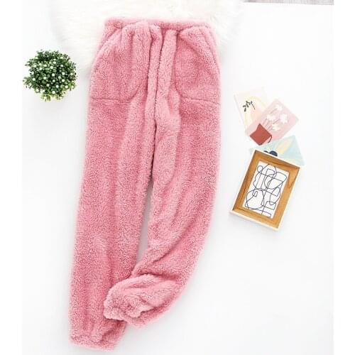 Autumn Winter Flannel Pajamas Womens Leggings Thickened Home Pants Plush Sweet Lounge Wear Sleepwear Sleep Wear with Pant