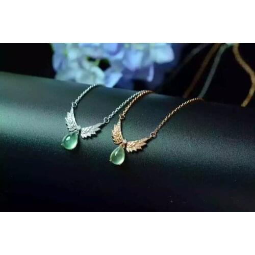 Natural prehnite stone Necklace natural gemstone Pendant Necklace Girls Ladies Fashion elegant angel wings party fine Jewelry