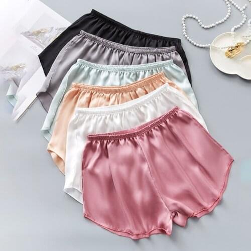 Sexy Women Summer Pajamas Shorts Silky Satin Safety Short Pants Under Skirt Elastic Waist Soft Cool Breathable Home Sleep Bottom