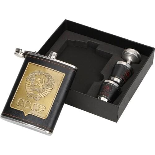 NICEYARD 8oz Stainless Steel Hip Flasks Whisky Vodka Bottle Kit Alcohol Wine Container with Cups Funnel CCCP Pattern