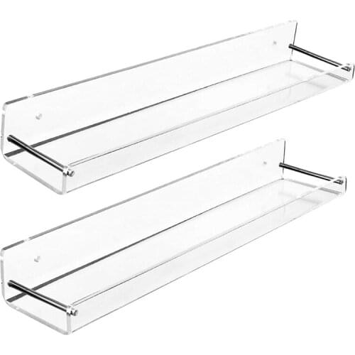 2 Pack Acrylic Floating Shelves, 15 L x3.25inch W, Clear Bathroom Wall Shelf, Bookshelves, Invisible Display for Office