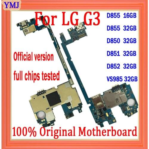 With Full Chips for LG G3 D855 D850 D851 D852 VS985 Motherboard with Android System,16GB/32GB Original for LG G3 Logic boards