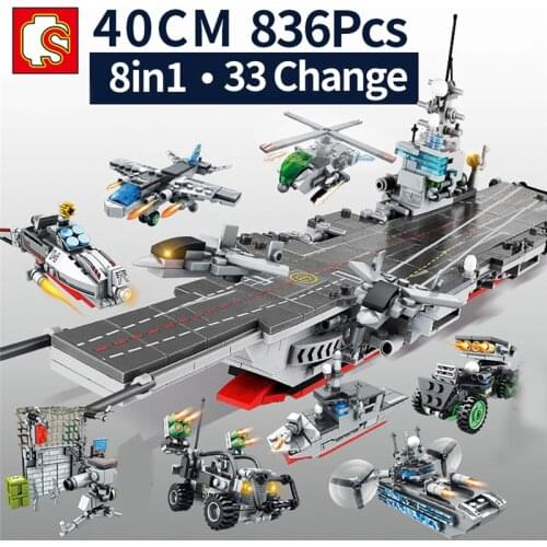Sembo Block 836PCS Aircraft Carrier Model Toys Battleship Building Blocks With Mini Figures Warship Warcraft Ship Boat Bricks