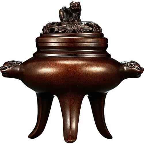 Incense burner tripod copper incense burner pure copper incense burner sandalwood antique red copper burner
