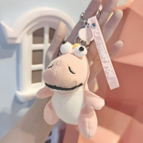 Cute Cartoon Plush Dinosaur Keychain Creative Squishy Toy Couples Accessories Women Bag Car Key Charm Pendant Keyring Best Gift