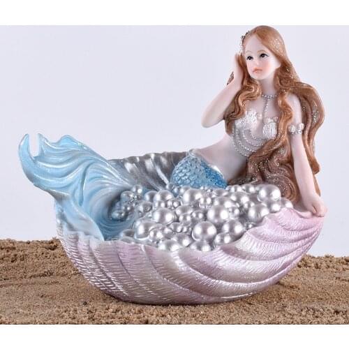 Modern Creative Mermaid Figurine Shell Resin Craft Living Room Ornaments Fairy Garden Miniatures Desk Bedroom Home Decoration