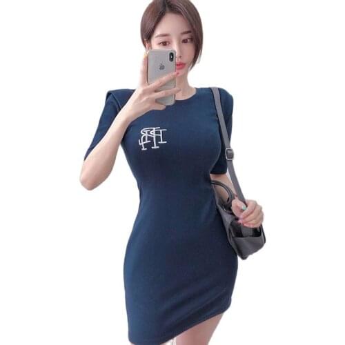 Knitted t shirts Dress one piece korean ladies summer Short Sleeve Crew neck Cotton causal school Dress for women