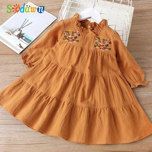 Sodawn 2021 Spring Autumn Floral Dress Childrens Dresses Girl Clothing Kid Clothes Baby Dress For 2-6 Years