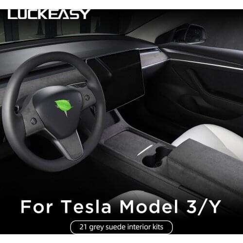 For Tesla Model Y Model 3 suede steering wheel center control panel decorative armrest box model3 2021 interior protective cover