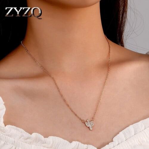 ZYZQ Creative Short Cactus Pendant Necklace For Women Simple Imitation Zircon Clavicle Chain Fashion Jewelry Accessories