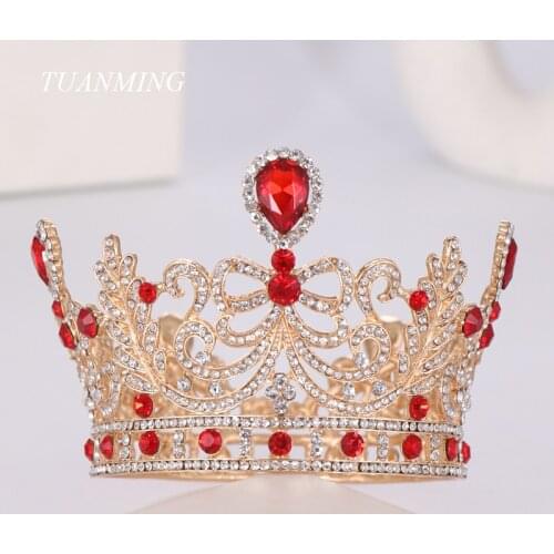 Vintage Gold Silver Color Hair Jewelry Baroque Crystal Rhinestone Round Tiara Crown Women Bride Queen Diadem Wedding Accessories