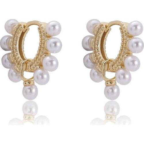 Binmonray 925 Sterling Silver French Retro Inlaid Pearl Tassel Ear Buckle for Women Girl Temperament Small Earrings Jewelry Gift