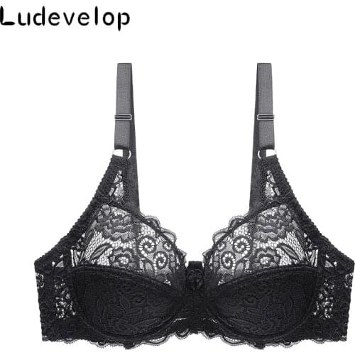 Large Size Bra For Women Underwire Perspective Push up Bras Sexy Women Underwear Embroidery Lingerie Brassiere BH Top B C