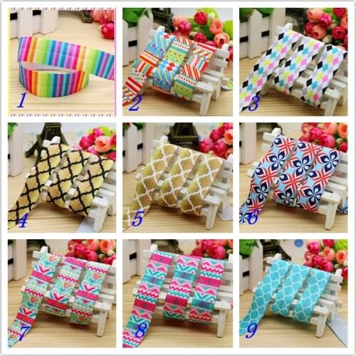 1'' Free shipping Fold Elastic FOE flowers aztec plaid printed headband headwear hairband diy decoration wholesale OEM 25mm S144