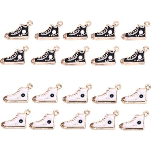 10pcs Enamel Gym Sports Shoes Charms For Bracelet, Metal Sneaker Pendants Dangle Jewelry Making Findings Components