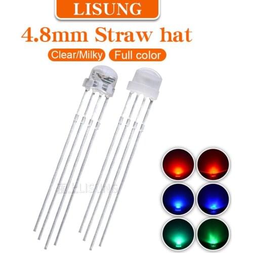 1000pcs/bag 5mm LED Emitting Diode 4.8mm Straw Hat Micro Clear Diffuse Indicator RGB fullcolor Multicolor Tricolor 3V DIY Bulb