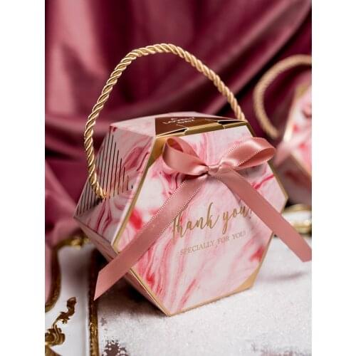 20/50pcs New Pink Gray INS Wind Marble Wedding Candy Box Portable Box Gift Box Small Fresh and Lovely Bow Gifts for Guests