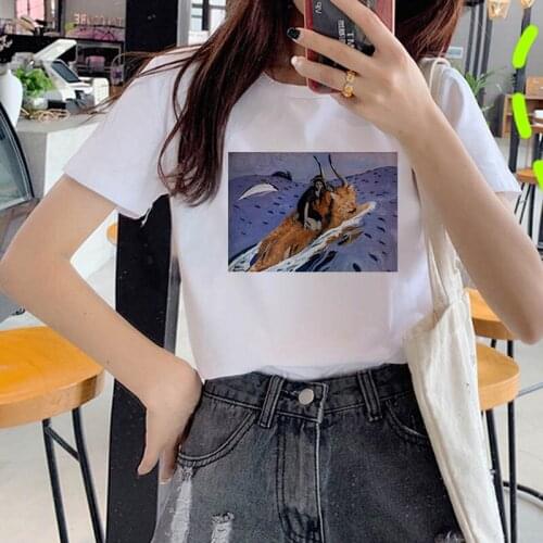 2021 Summer Women T-shirt Oil paintings of cat Printed Tshirts Casual Tops Tee Harajuku 90s Vintage White tshirt girl T-shirt