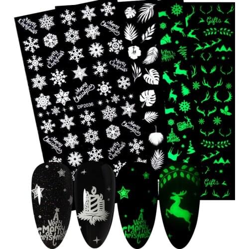 1 Sheet Christmas Luminous 3D Nail Sticker Snowflake Angel Nail Art Stickers DIY Halloween Pumpkin Elk Nail Art Decoration