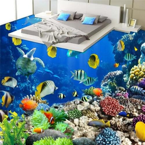 Beibehang underwater world Tropical Biology bathroom floor bathroom 3D waterproof self-adhesive wall paper roll sticker painting