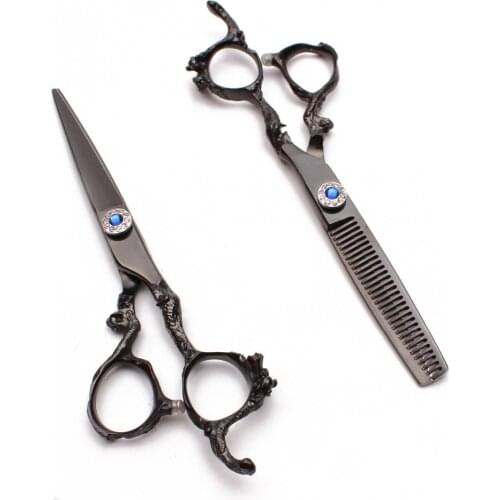 5.5" 16cm Customize Logo Japan 440C Hairdressing Scissors Cutting Shears Thinning Scissors Dragon Hand Human Hair Haircut Tools