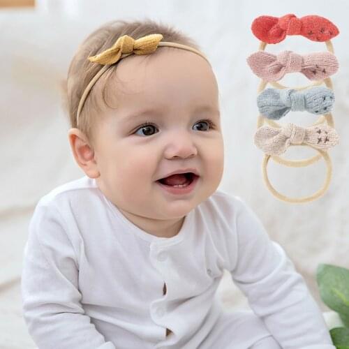 5pcs Woolen Baby Headband Girls Cute Hair Clip Nylon Rabbit Ear Turban Bow Elastic Hair Band Princess Hair Accessories Baby Gift