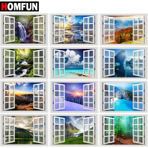 HOMFUN Full Square/Round Drill 5D DIY Diamond Painting "Window Scenic" 3D Diamond Embroidery Cross Stitch Home Decor Gift BK01
