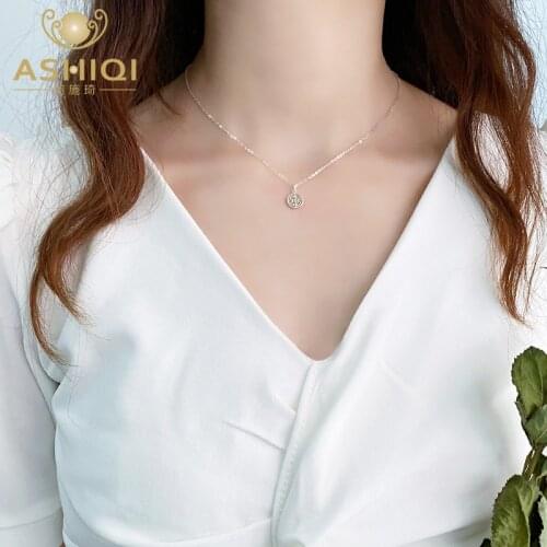 ASHIQI Natural Freshwater Pearl Pendant Necklace 925 Sterling Silver Chain Fashion Jewelry Clavicle Two-wear Gifts for Women
