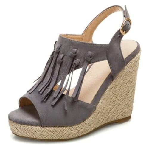 Fashion Summer Wedges Women Sandals Open Toe Tassels Ladies Platform Wedges Sandals High Heels Shoes Plus Size 34-50 33-2