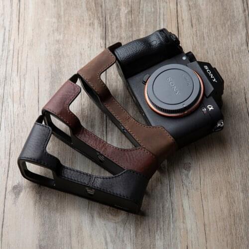 AYdgcam Genuine Leather Camera case Handmade Video Half Bag For Sony A9 A7 III A7 Mark III Retro Vintage Bottom Case