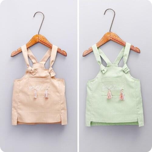 Korean Childrens Garment 2016 Spring Summer New Product Girl Baby Tassels Pocket Straps Girl Fresh Dress You